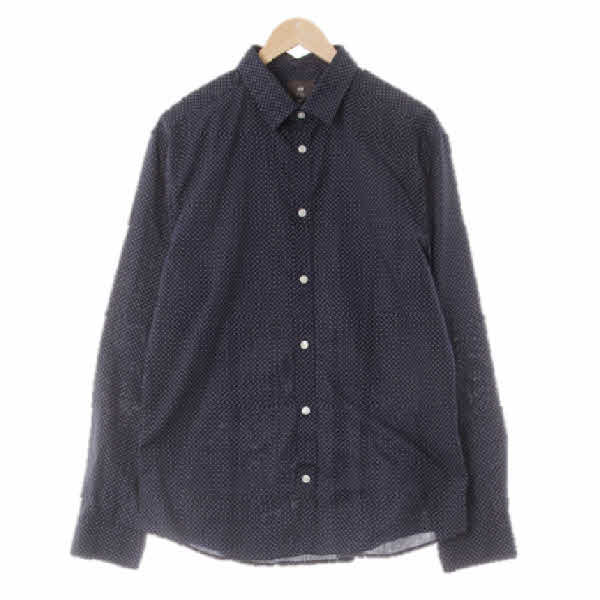 h&m 네이비 도트 면혼방 이지아이론셔츠