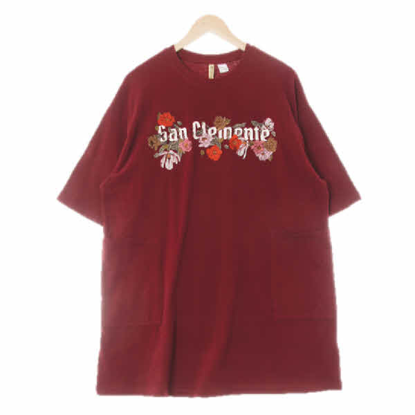 h&m 버건디 프린팅 면 자수플라워레터링반팔원피스
