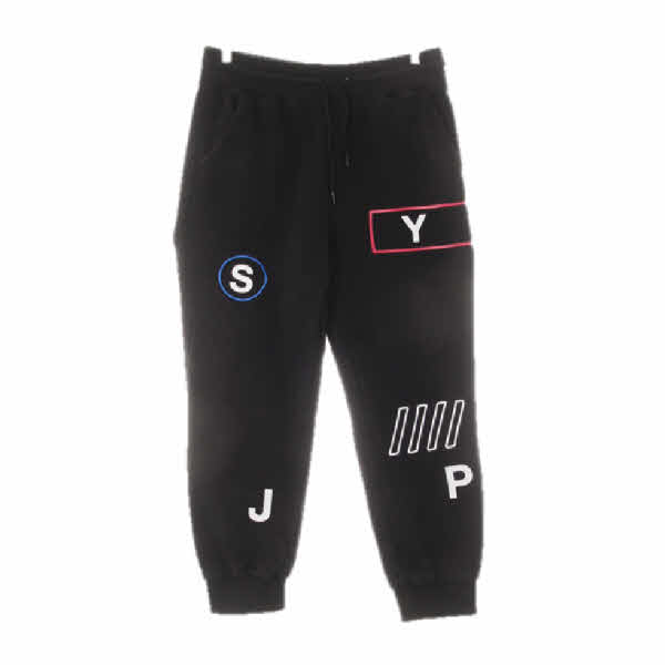 sjyp 블랙 프린팅 면 빅자수레터링조거팬츠