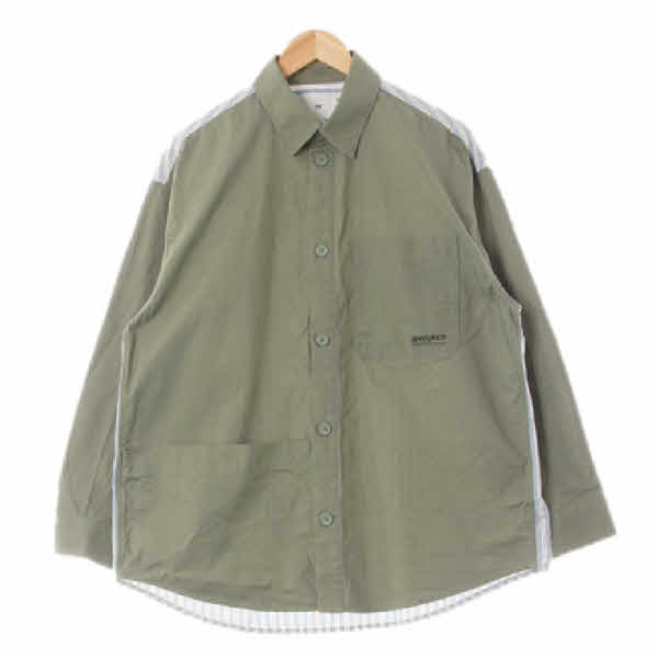 h&m 카키라이트블루 스트라이프 면 빅포켓배색사이드플리츠셔켓