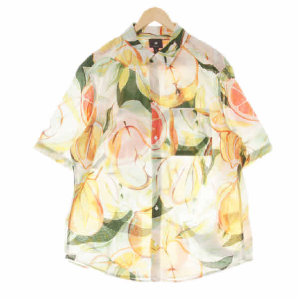 h&m 아이보리 과일패턴 면 포켓반소매셔츠