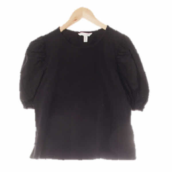 h&m 블랙 면혼방 배색소매퍼프반팔티