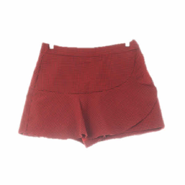 자라 레드블랙 체크 면혼방 랩티드와이드숏팬츠