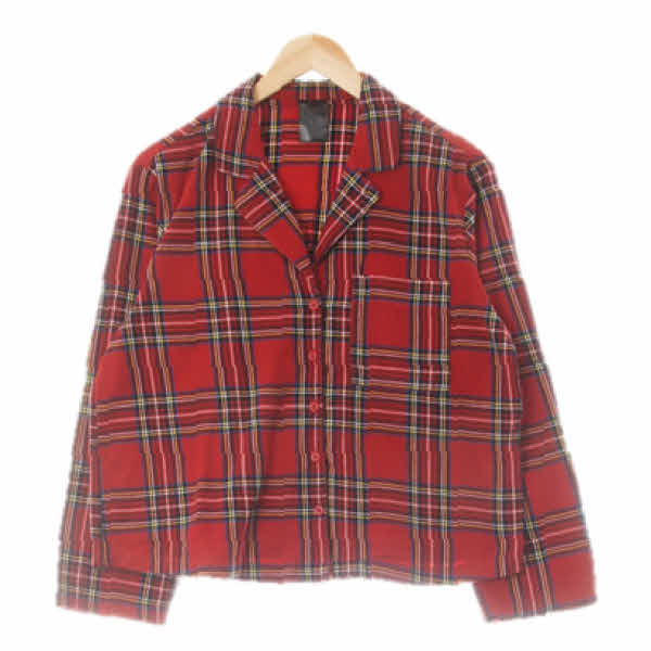 h&m 블러드레드옐로우 체크 면 루즈핏포켓긴팔셔츠