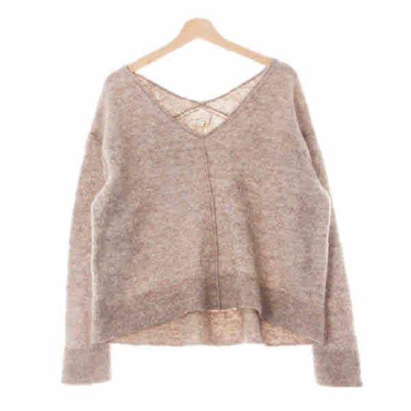 h&m 베이지 울혼방 컷오프드롭숄더루즈스웨터