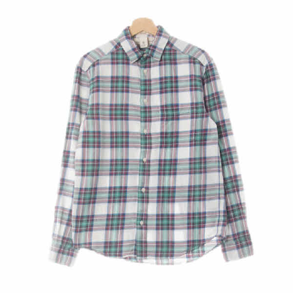 h&m 민트네이비 체크 면 박스플리츠포켓셔츠
