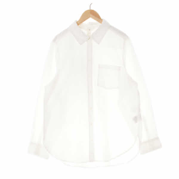 h&m 화이트 면 원포켓박스플리츠셔츠