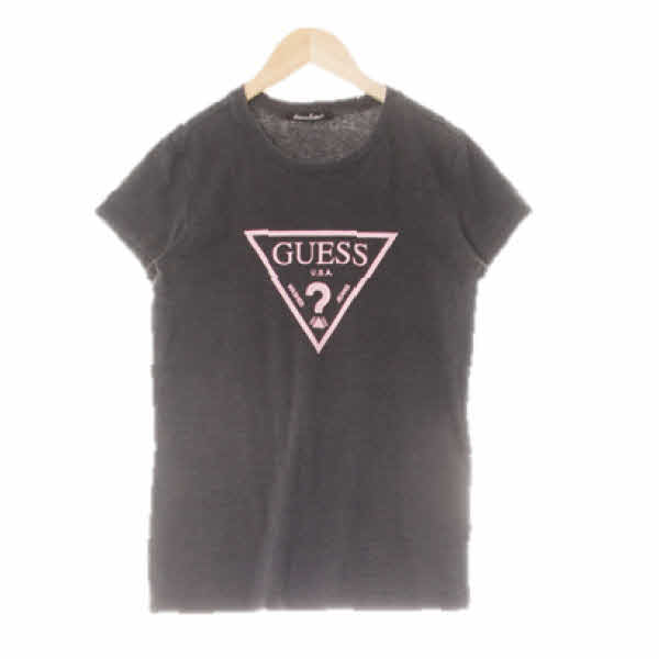 Guess 다크멜란지그레이 프린팅 면혼방 중앙배색빅로고반팔티
