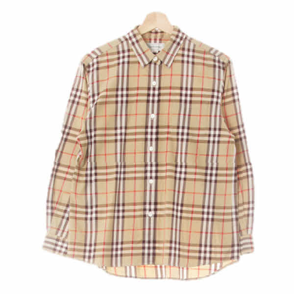 버버리 카키베이지다크브라운 체크 면 포켓레귤러핏긴팔셔츠