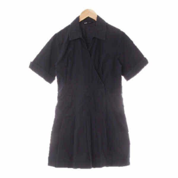 mixxo 다크네이비 면 플리츠슬릿카라랩원피스
