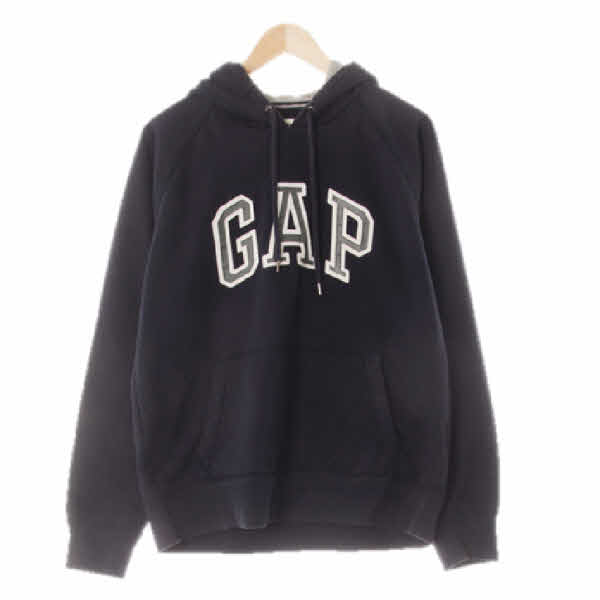 gap 네이비 면혼방 빅스티치로고포켓후드티