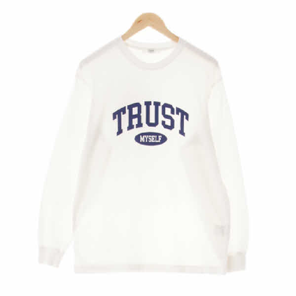 탑텐 화이트 프린팅 면 TRUST라운드긴팔티