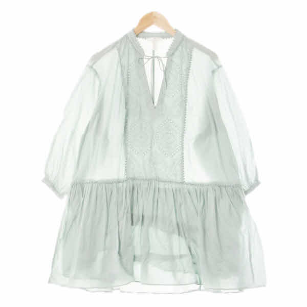 h&m 오버캐스트그린 면 펀칭브이넥오버핏원피스
