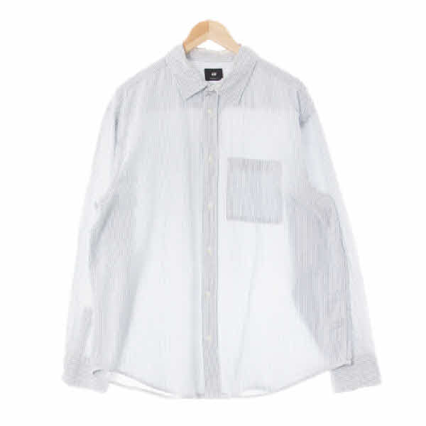 h&m 라이트블루 스트라이프 면 크링클박스플리츠셔츠