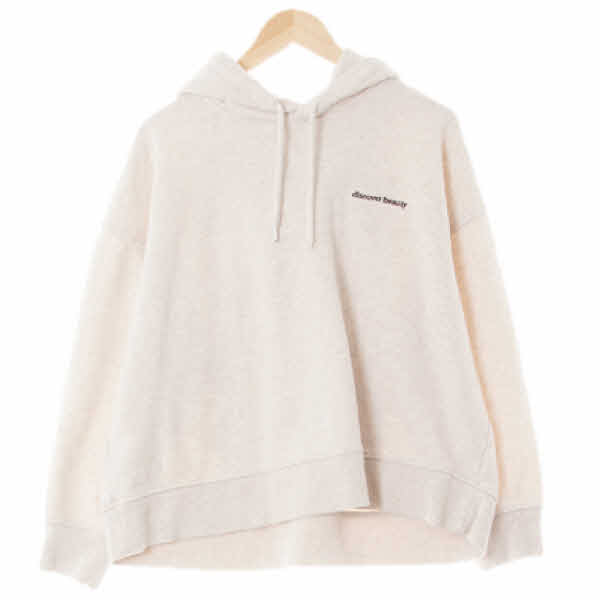 h&m 멜란지오트밀 면혼방 드롭숄더레터링자수후드티
