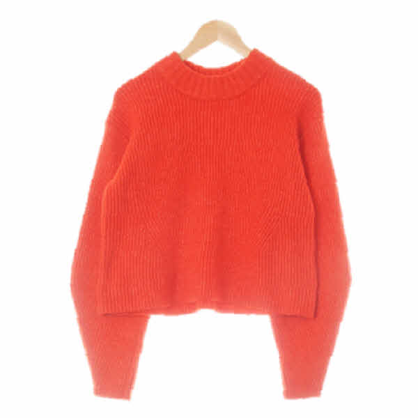 h&m 브라이트딥오렌지 울혼방 크루넥퍼프니트스웨터
