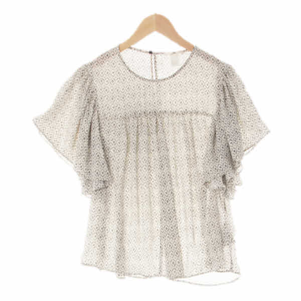 h&m 아이보리네이비 셔링반소매블라우스