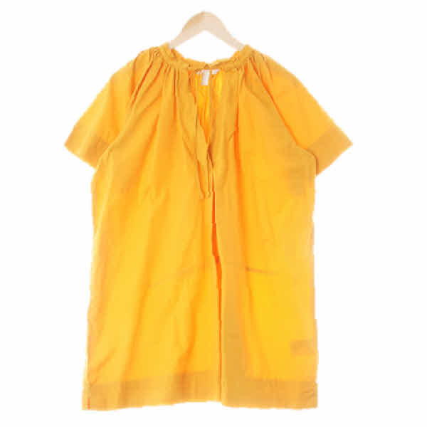 h&m 골든옐로우 면 셔링넥리본라그란절개원피스