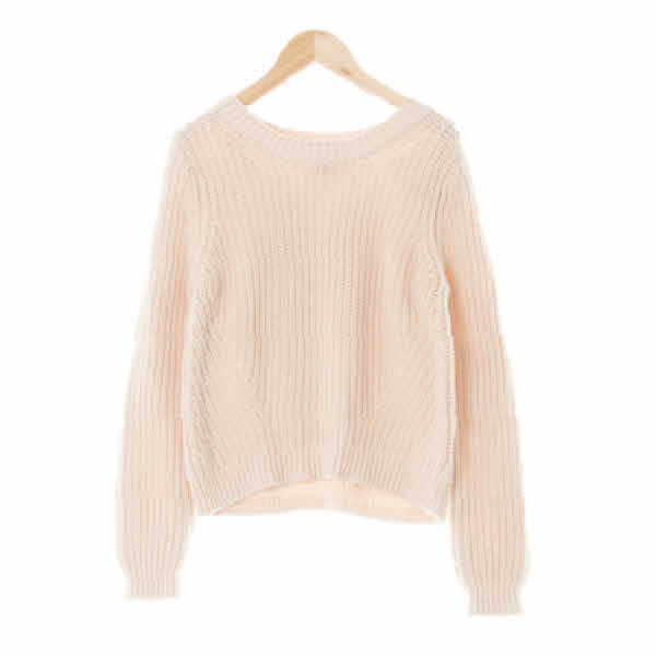 h&m 피치크림 면혼방 케이블라운드숏니트