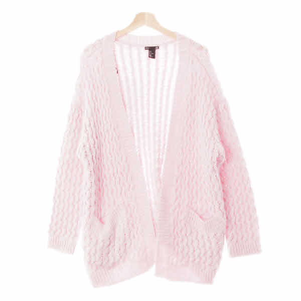h&m 핑크 울혼방 뜨개오픈롱가디건