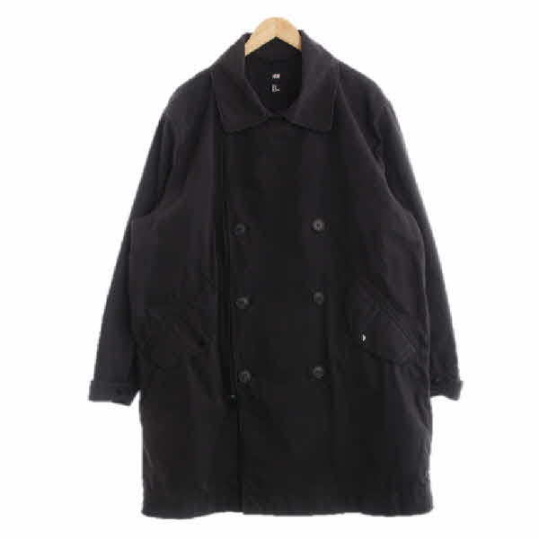 h&m 블랙 면혼방 빅카라사선집업트렌치재킷