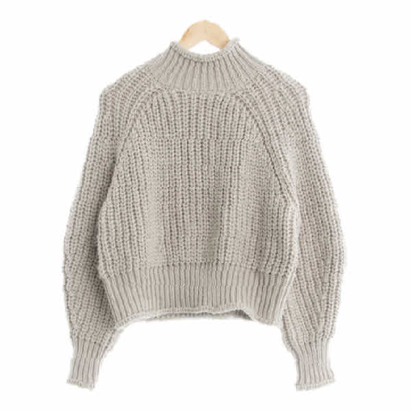 h&m 라이트카키 울혼방 터틀넥크롭스웨터