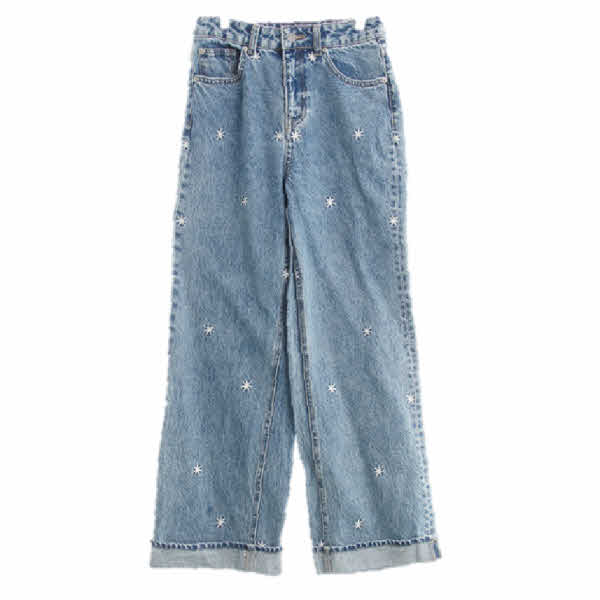 h&m 중청 플라워자수 데님 하이웨스트와이드롤업돌청진