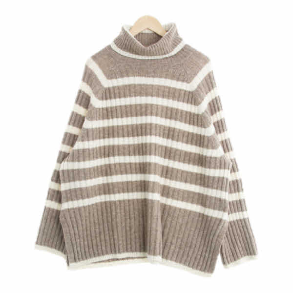h&m 브라운 스트라이프 오버핏터틀넥니트