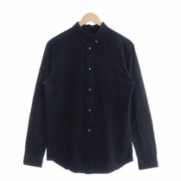 h&m 네이비 체크 면혼방 긴팔셔츠