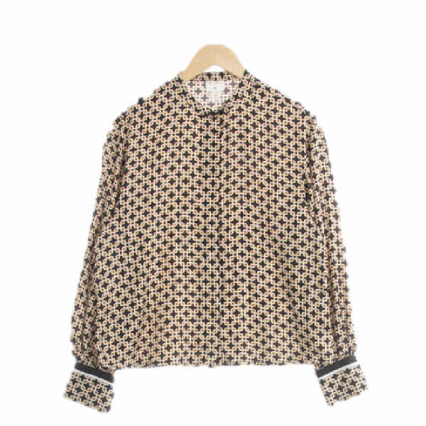 h&m 브라운 스퀘어체인패턴 소매셔링블라우스