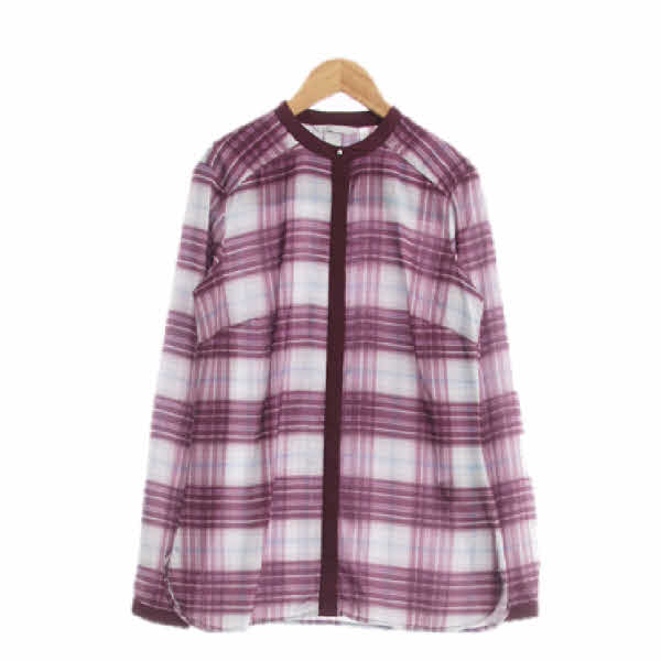 h&m 버건디 체크 시스루블라우스