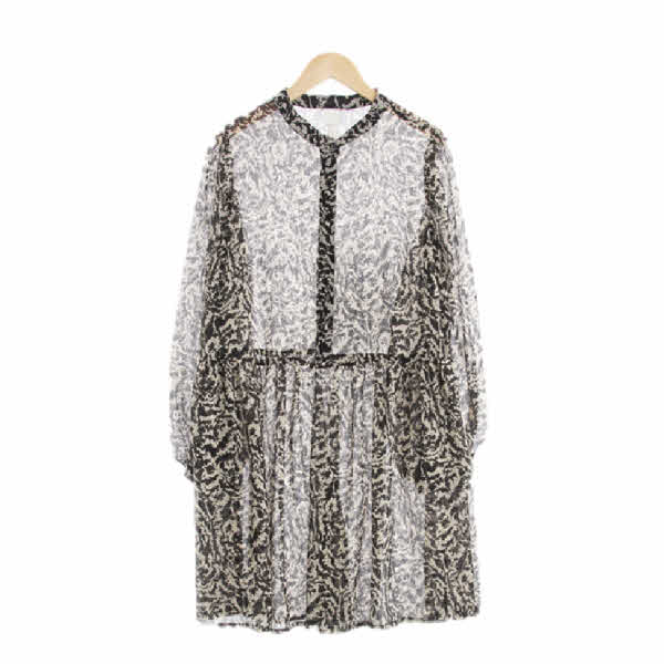 h&m 블랙 기하학패턴 싸개단추시스루블라우스