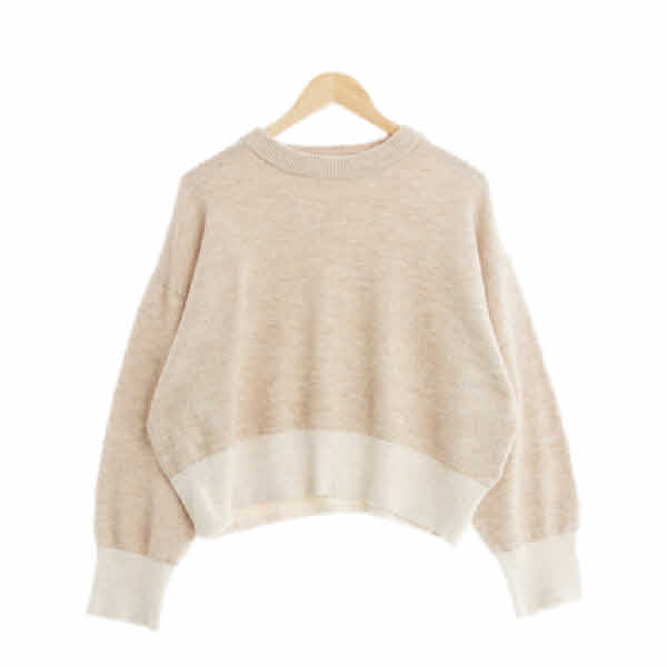 h&m 베이지 울혼방 오버핏배색라운드니트