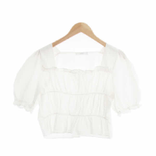 미스홍 화이트 면혼방 크롭셔링블라우스 