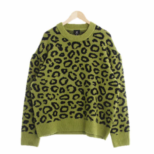 h&m 그린 레오파드 울혼방 오버핏라운드니트