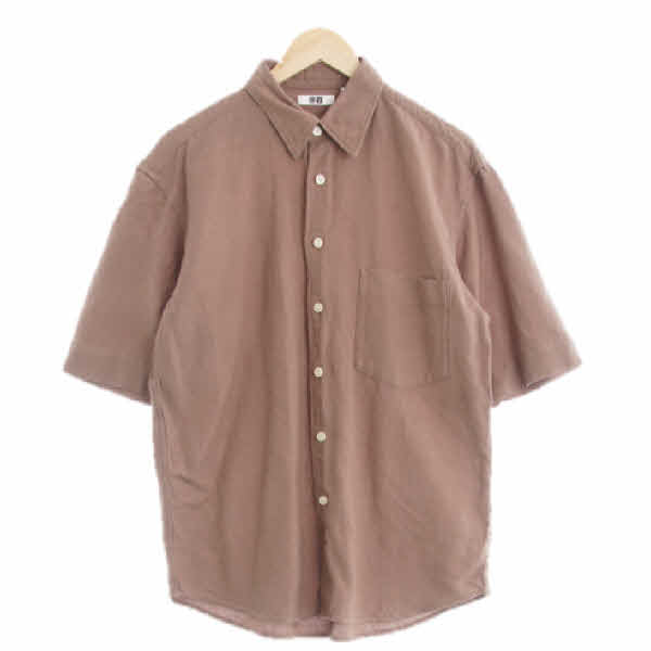 유니클로 코코아브라운 린넨혼방 포켓반팔셔츠