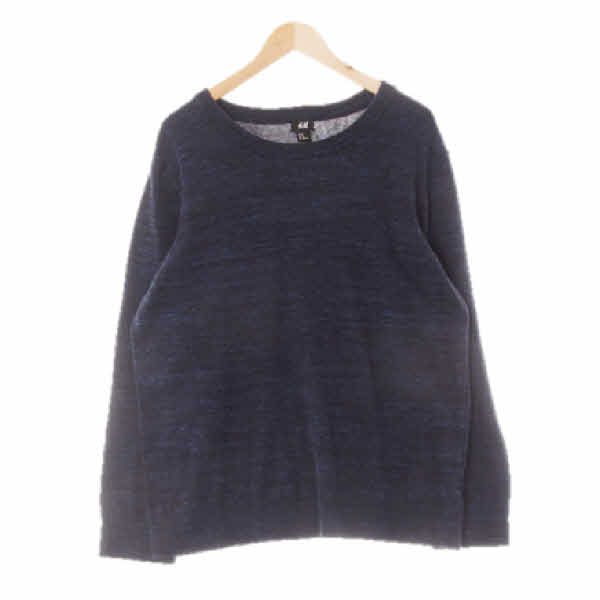 h&m 멜란지네이비 면 라운드넥시보리니트