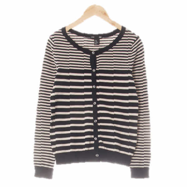 h&m 블랙오트밀 스트라이프 면혼방 라운드가디건