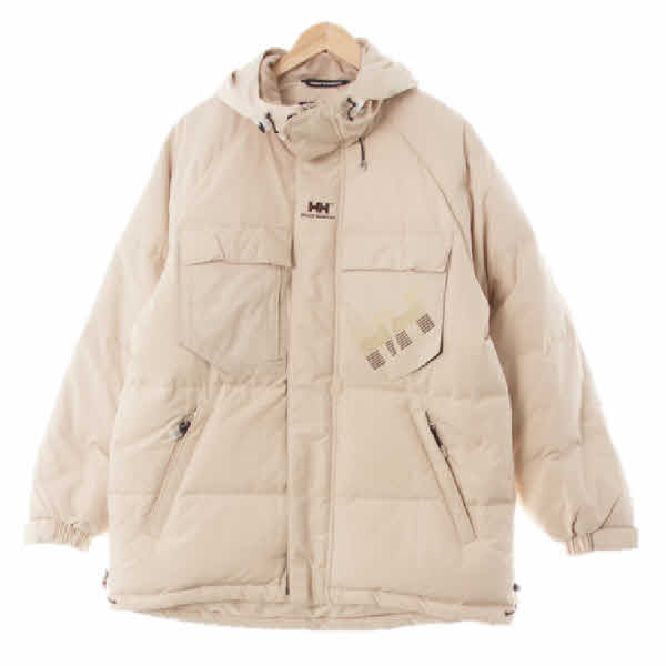 hellyhansen 베이지 덕다운 미니중앙로고사파리패딩점퍼