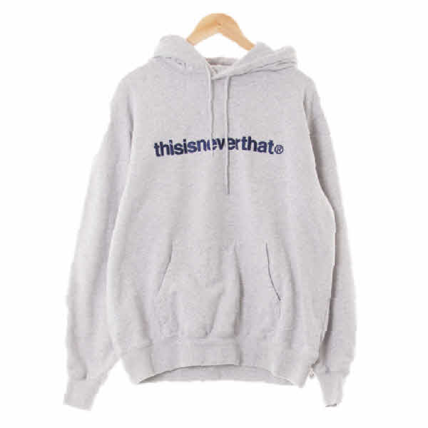 thisisneverthat 멜란지그레이 면 포켓로고자수패치후드티