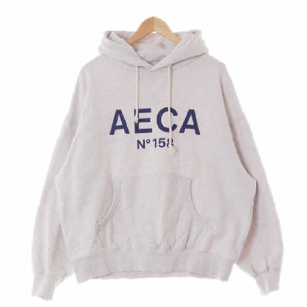 aeca 멜란지화이트 프린팅 면 컷오프드롭숄더후드티