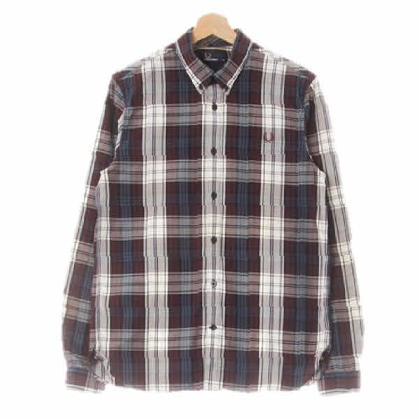 fred perry 와인퍼플애쉬블루 체크 면 긴팔셔츠