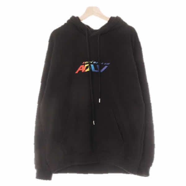 adlv 블랙 면 레인보우로고후드티