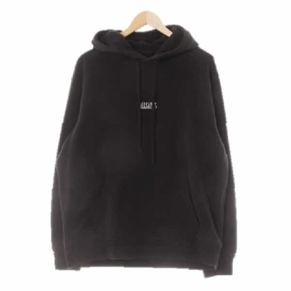 allsaints 블랙 면 루즈핏기모후드티