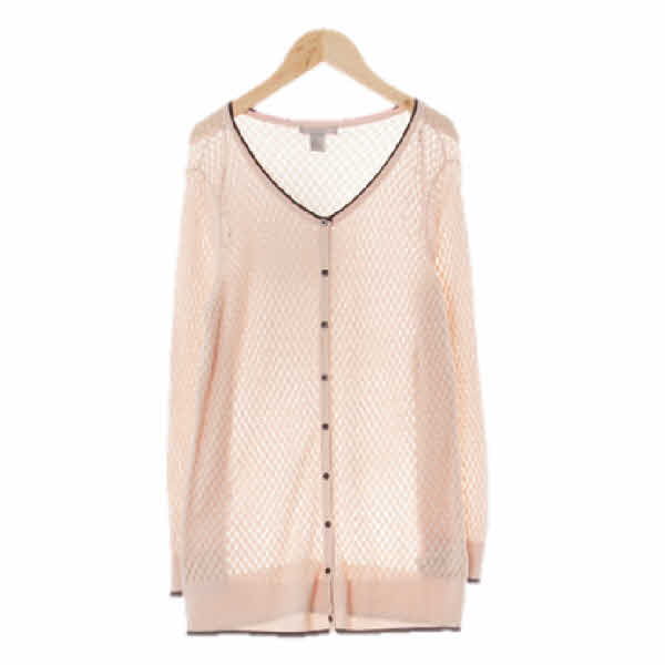h&m 로즈더스트핑크 레이스패턴 모달혼방 배색파이핑롱가디건