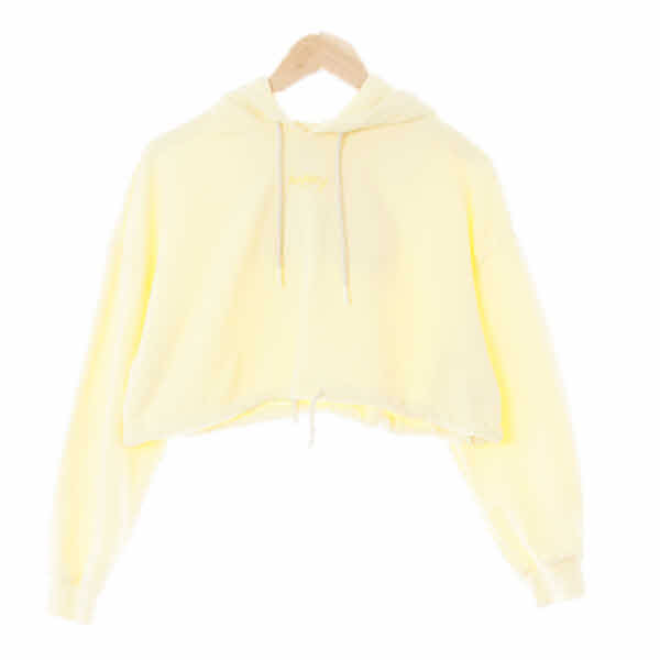 h&m 버터컵옐로우 면혼방 해피자수드롭숄더크롭후드티