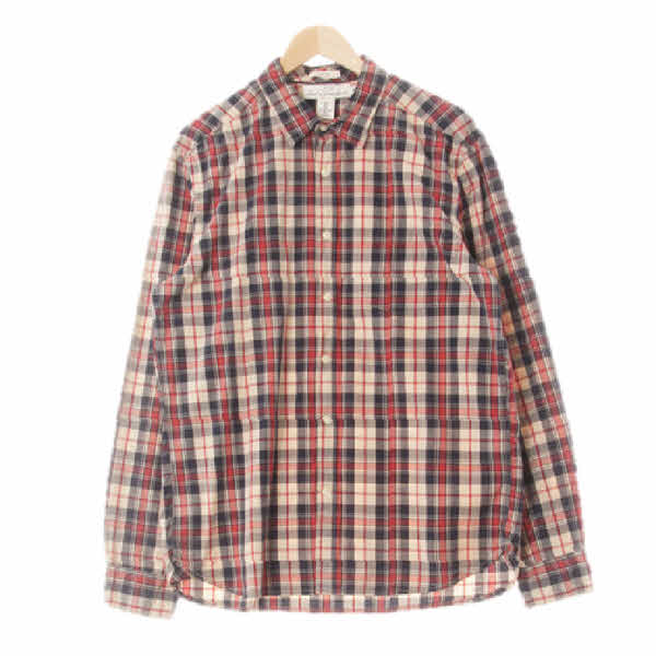 h&m 다크레드네이비 체크 면 핏티드긴팔셔츠