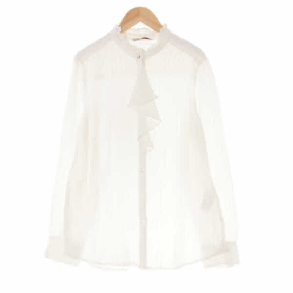 bcbg 화이트 스트라이프 러플넥셔링블라우스