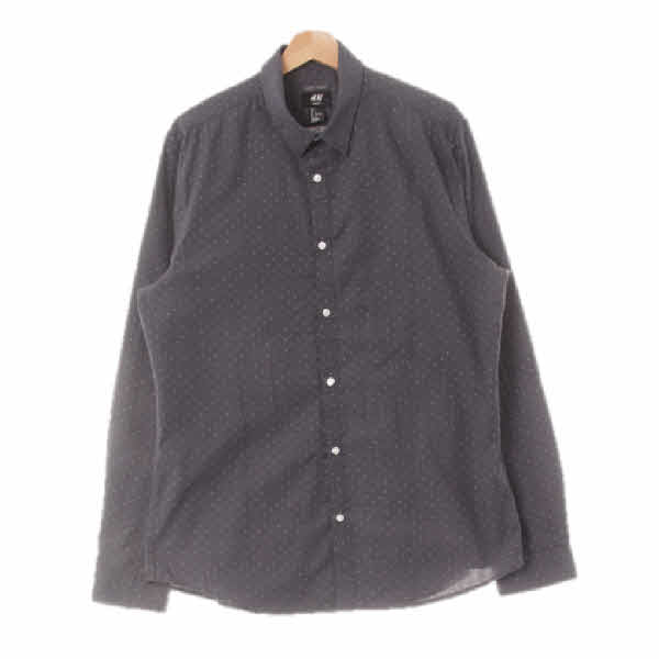 h&m 그레이 도트패턴 면혼방 긴소매셔츠