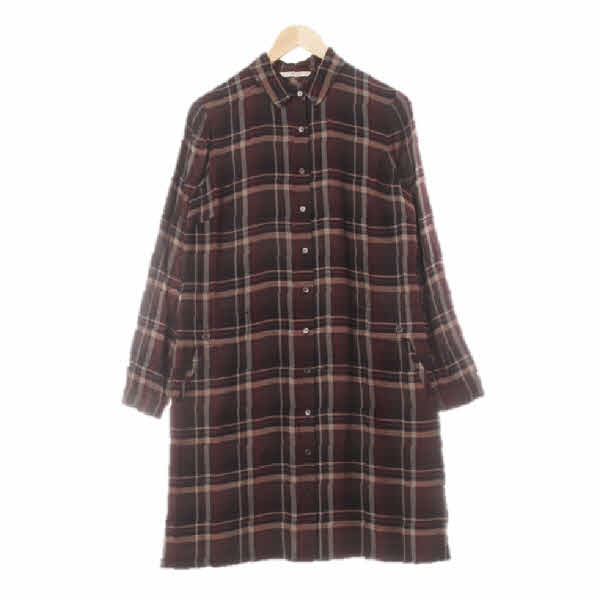 bcbg 다크브라운 체크 울혼방 셔츠형포켓원피스